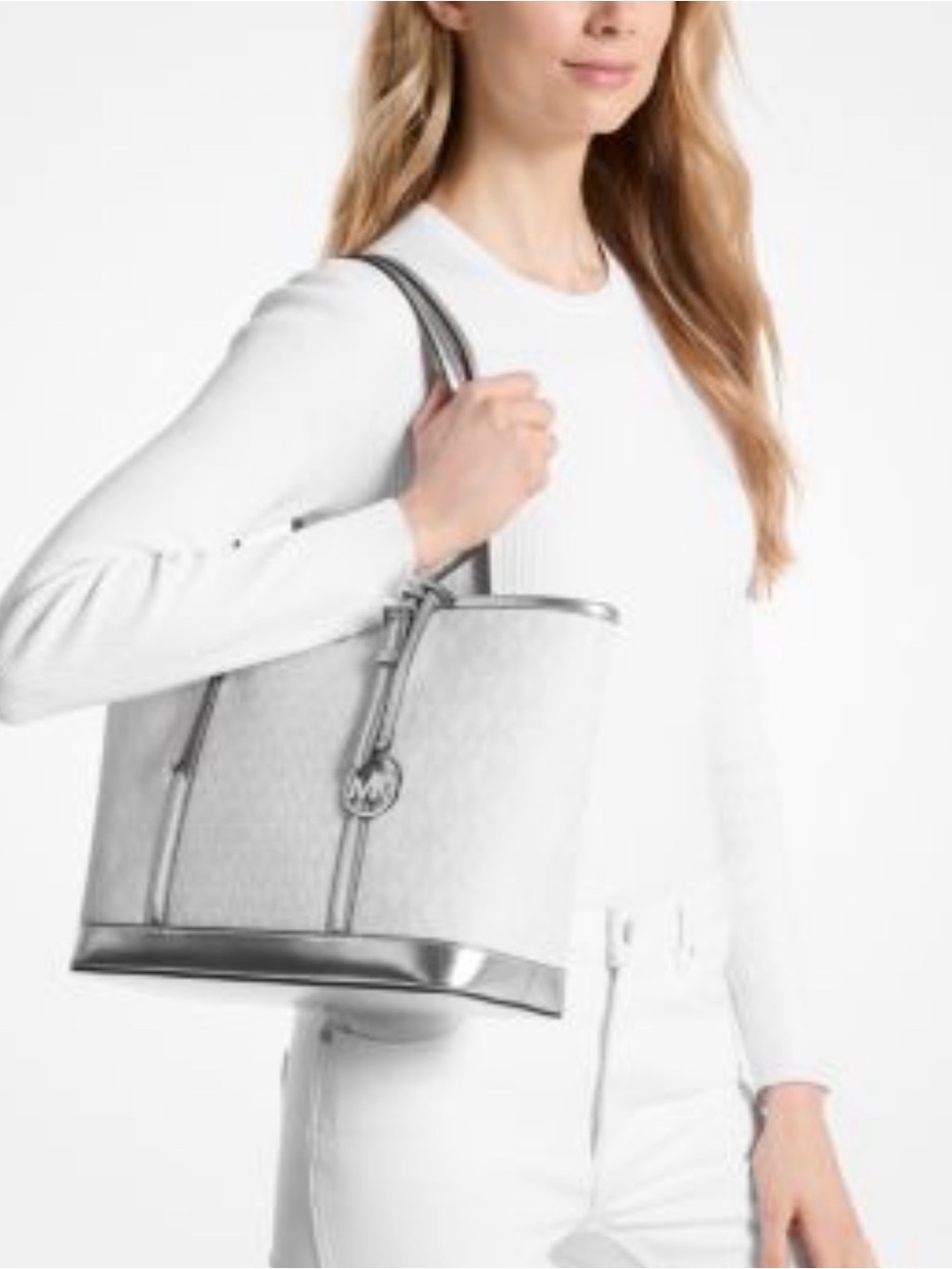 Michael Kors White Tote with Silver Accents